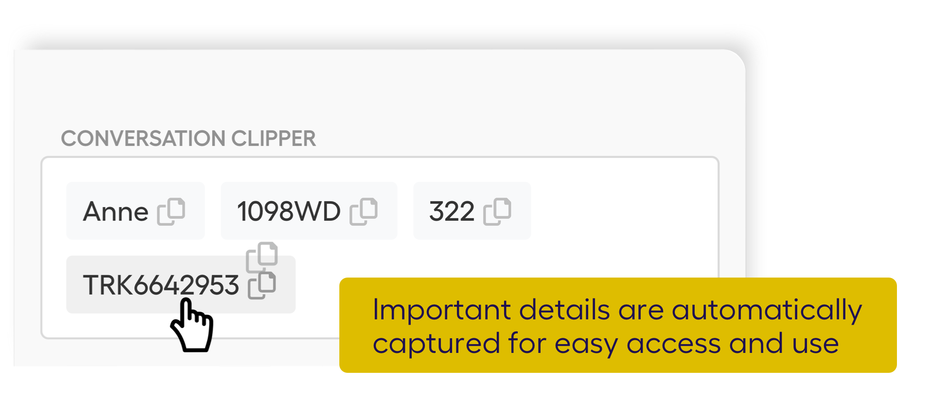 Conversation Clipper showing extracted entities